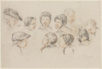 TvB T 162
<br/>
Elf koppen van jongens, meisjes en een man met pijp
<br/>
<em>Smies, Jacob (1764-1833)</em>